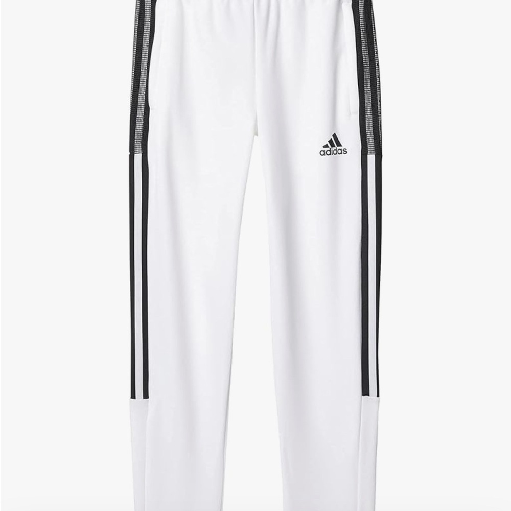 Adidas Kids White Joggers with Black Stripes